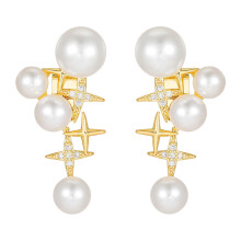 Clip d'oreille élégant en perles de cristal scintillantes,-Or