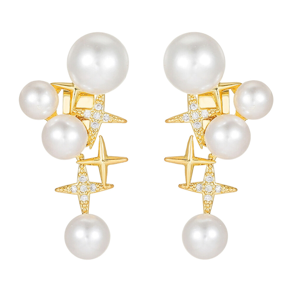 Sparkling Star Pearls Decorations Ear Clip For Freeclip- Gold 7627001562783