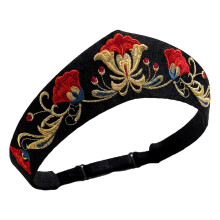 Bloemen geborduurde hoofdband met verstelbare stropdas-haarband