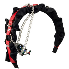 Elegant Black Crinkle Chained Headband With Metal Decors-Red