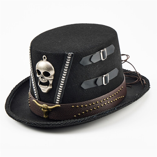 Eleganter schwarzer Steampunk-Hut mit detailliertem-A