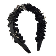 Classical Black Headband With Delicate Ruffle Detail PU-Black