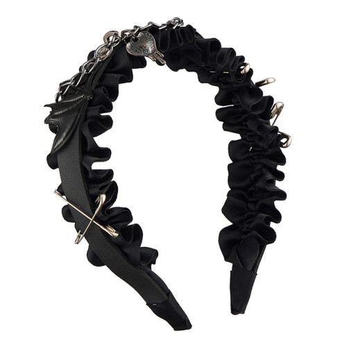 Classical Black Headband With Delicate Ruffle Detail PU-Black