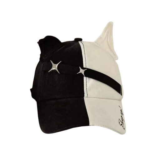 2000S Creative Cats Ear Baseball Cap with-Black and white spel