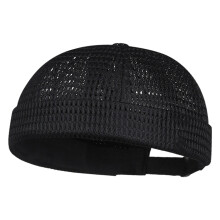 Popular Mesh Sun Cap Breathable Brimless Docker Hat for-Black