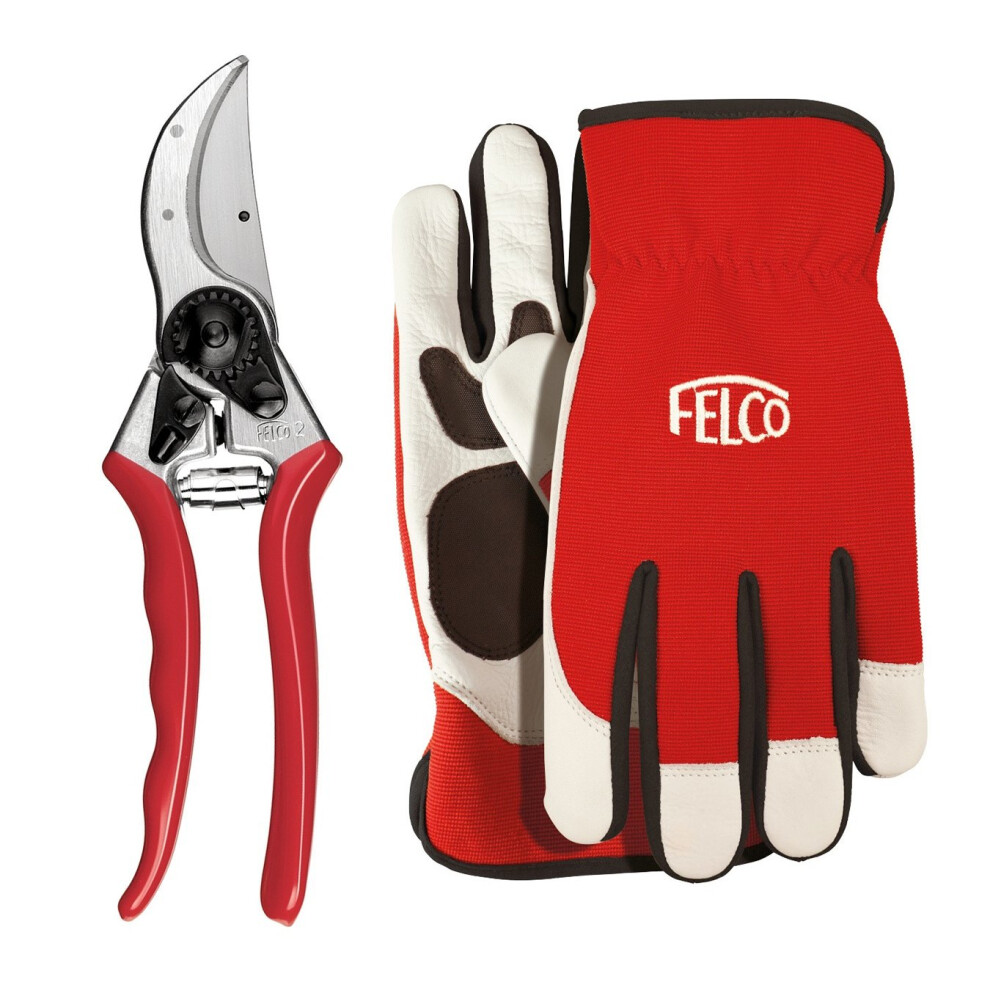 Felco (Large) Model 2 Secateurs With Leather Work Gloves - Pruning Shears Genuine