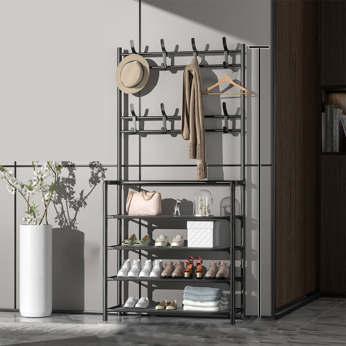 80cm Black Coat Rack with Shoe Rack