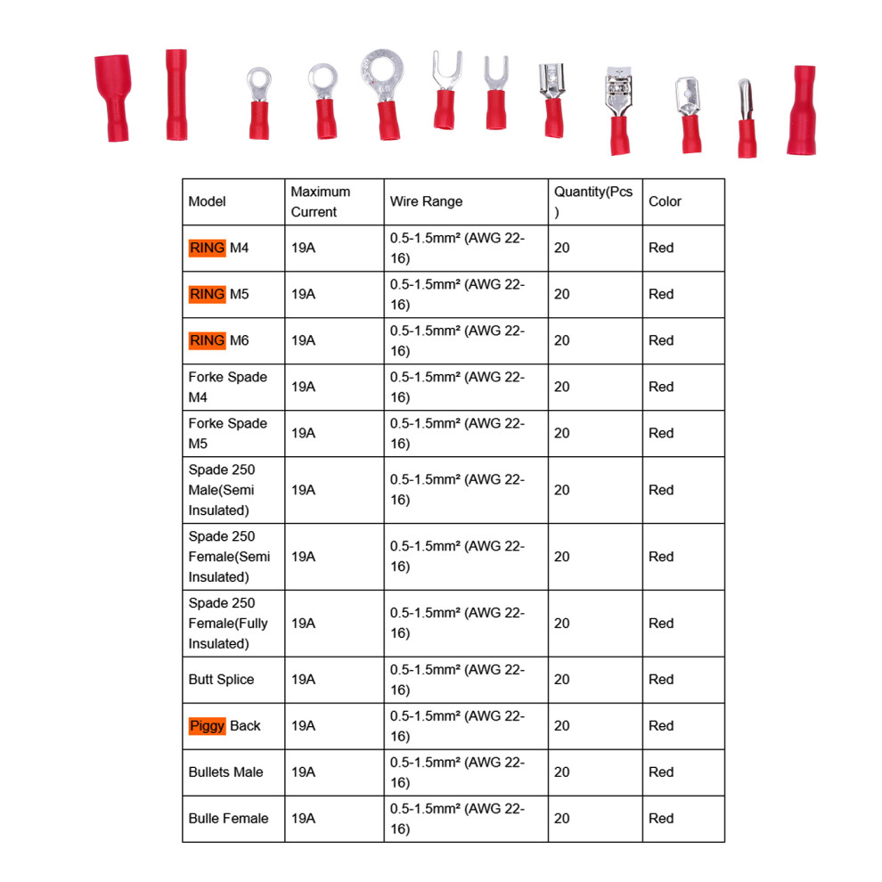 540pc Copper PVC Quick Disconnect Terminal Set