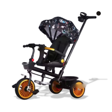 Kids Tricycle Pushchair with Canopy Black Gold UK