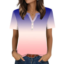 Womens Tops V Neck Short Sleeve Shirts Casual-light pink XL