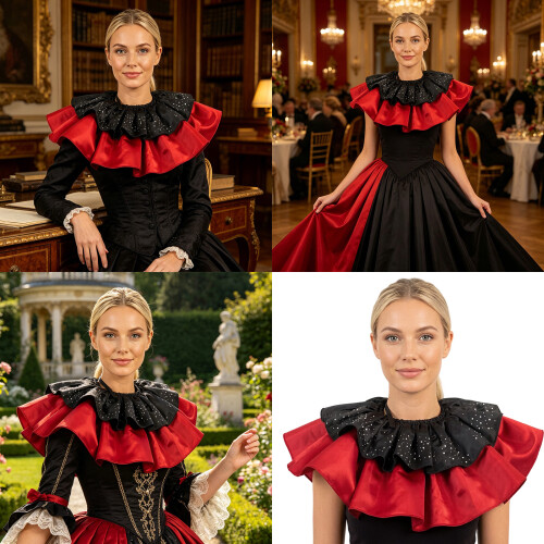 Double Layer Ruffled Satins Detachable Collar Rhinestones 1