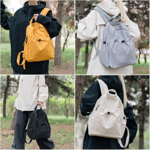 Trendy Checkered Daypack Nylon Laptop Backpack With-Gray 2