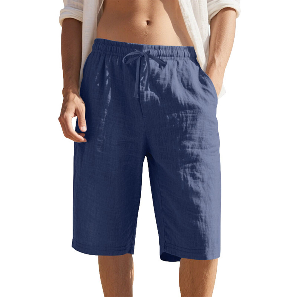 Blue Men's Casual Lightweight Shorts Waist Drawstring Stretch- M