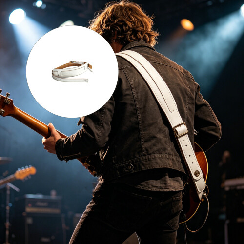 PU Leather Guitar Strap Anti Falling Shoulder Belt for-White 1