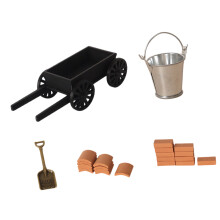 Figurine moulée Miniature avec chariot poussoir à main, avec-UN