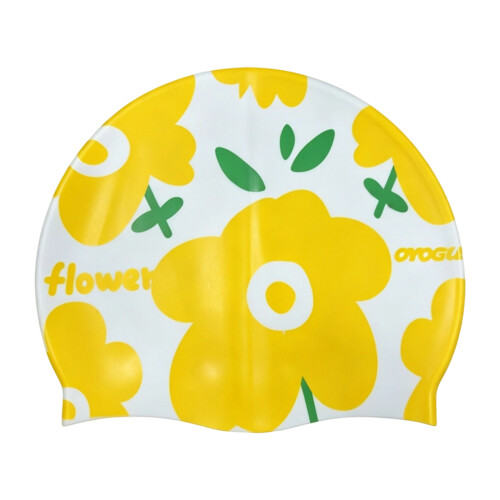 High Elasticity Printed Silicone Swim Cap-Spring yellow flower