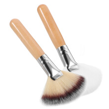 2St Compacte Make-Up Kwasten Set Nylon En Hout Voor Gezicht En Poeder