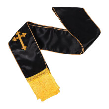 Multi-Feature Polyester Pastor Shawl with Cross Embroidery
