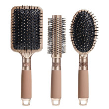 Haarbürsten-Set mit Entwirrungs-Nylonborsten, Massage-Paddle-Bürste, Bürstenpolster und Haarkamm, Goldfarben