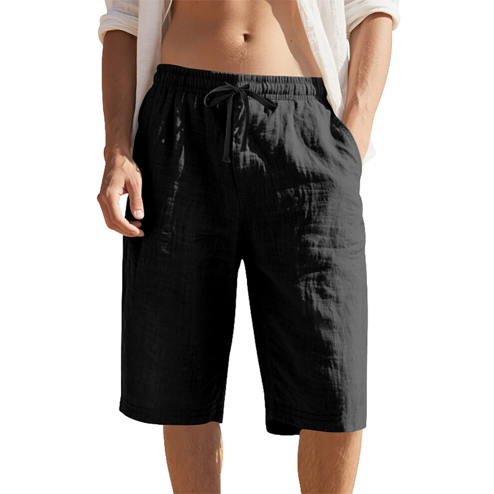 Black Men's Casual Lightweight Shorts Waist Drawstring- S