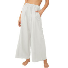 Women's cotton-linen trousers, wide-leg trousers with-White XL