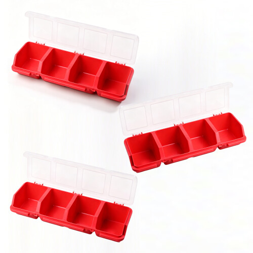 Plastic Storage Box Stacking Bin With Multiple Compartments-Red