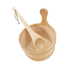Rural Sauna Wood Bucket with Plastic Line & Matching Spoon for
