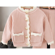 (Pink top, 120cm) Girls Sweater Knitted Jacket 2026 Autumn New Little Girls Pants Two-piece Set Girls Cardigan Knitted Suit
