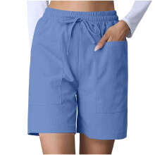 Womens High Waist Wide Leg Shorts with Pockets Solid-Blue XXL