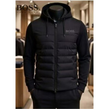 (Black, XL) Autumn and winter 2026 hooded design casual solid color niche stitching hooded jacket for young men to keep warm