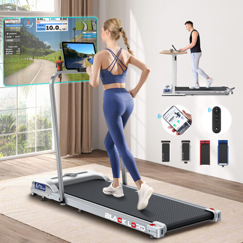(Silver w/ Handle) BLACK LORD Treadmill Shock Absorbers Under Desk Walking Pad Remote Home