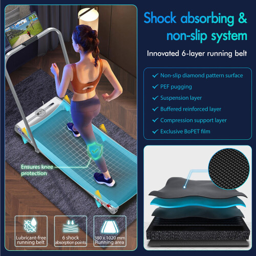 (Silver w/ Handle) BLACK LORD Treadmill Shock Absorbers Under Desk Walking Pad Remote Home 2