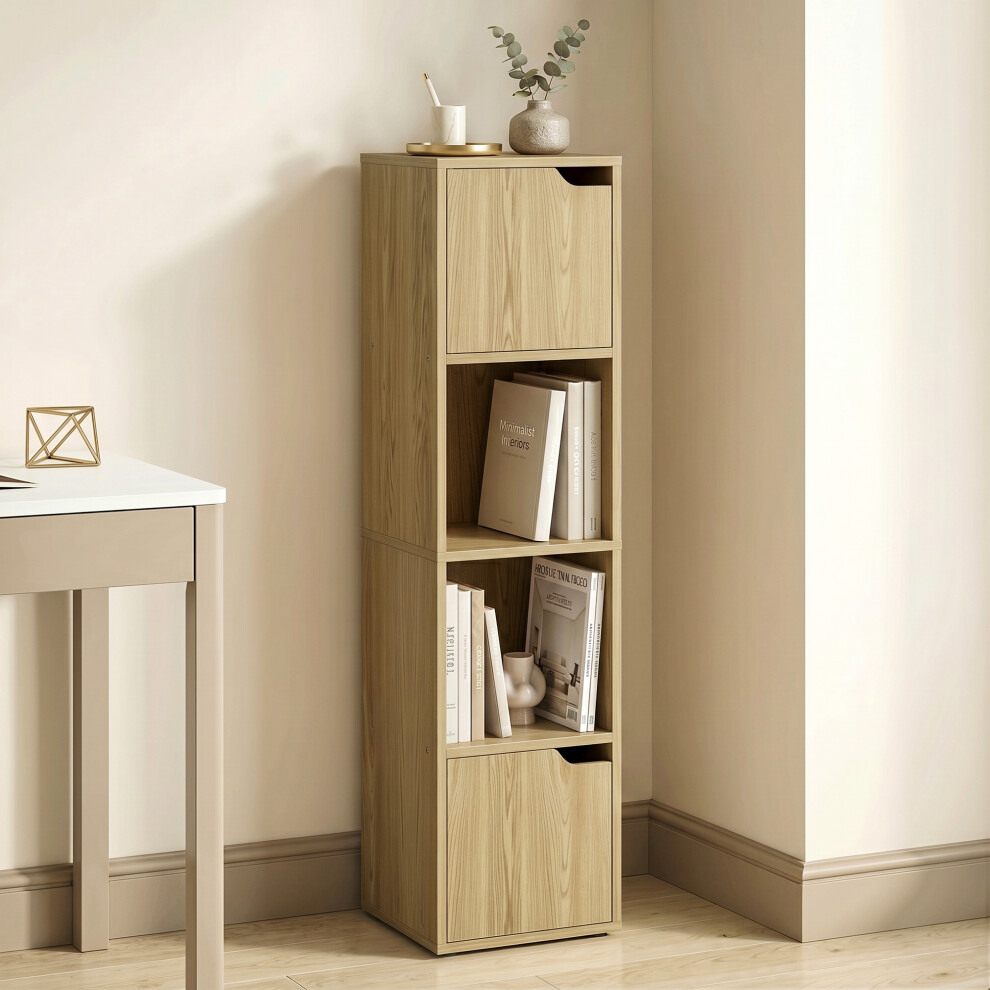 Homcom Bookcase With 2 Cabinets And Doors, 4-Tier Bookshelf, Oak