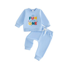(6-12 Months, Sky Blue) Baby Boy 1st Birthday Outfits Letter Print Long Sleeve Crew Neck Sweatshirts and Joggers Pants 2 Piece Set