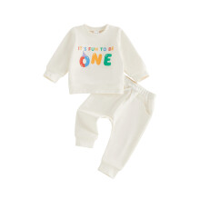 (12-18 Months, Khaki) Baby Boy 1st Birthday Outfits Letter Print Long Sleeve Crew Neck Sweatshirts and Joggers Pants 2 Piece Set