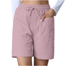 Womens High Waist Wide Leg Shorts with Pockets Solid-Pink XXL