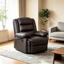 (Brown)Manual Recliner Sofa Chair PU Leather Armchair
