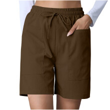 Womens High Waist Wide Leg Shorts with Pockets Solid-Coffee XXL