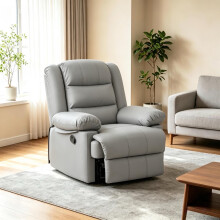 (Grey)Manual Recliner Armchair PU Leather Sofa Chair