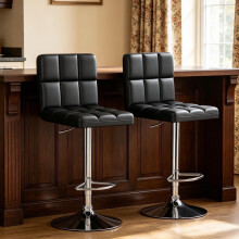 (Black) Set of 2 Swivel Bar Stools PU Leather Breakfast Chairs