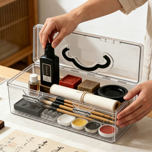 Clear Calligraphy Accessory Holders Case With-5 storage boxes 2