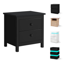(Black) ELFORDSON Bedside Table 2 Drawers Storage Wood Small Nightstand Cabinet Bedroom