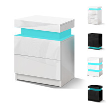 (White - 2 Drawers) ELFORDSON Bedside Table LED Cabinet High Gloss Nightstand Bedroom