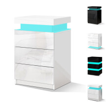 (White - 3 Drawers) ELFORDSON Bedside Table LED Cabinet High Gloss Nightstand Bedroom