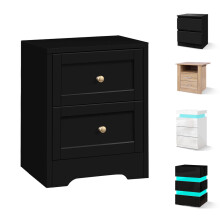 (Black - 2 Drawers) ELFORDSON Bedside Table Storage Wood Nightstand Cabinet Living Bedroom