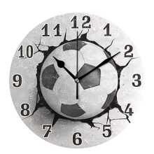 12 Tum Fotboll VäGg Crack Klocka Rund VäGgklocka Mute Quartz Bordklocka Sovrum Vardagsrum Heminredning VäGgklocka