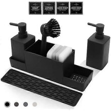 350 ml Soap Dispenser Black Matt Sink Organiser Washing Up Liquid Dispenser Kitchen Plastic Washing Up Liquid Dispenser with Brush and szrh116