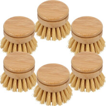 6Pcs Bamboo Dish Brush Soft Sisal Bristle Dish Natural Washing Brush Eco-Friendly Washing Brush Replacement
