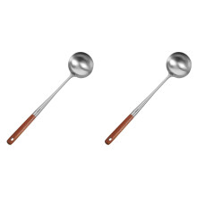 2Pièces Accessoires Wok Cuillères En Acier Inoxydable Bois