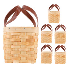6Pcs Brown Wooden Woven Baskets with Handles for Wedding Candy